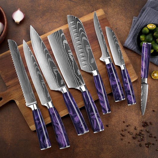 Amethyst Collection — Japanese High-Carbon Steel Knife Set with Purple Resin Handles