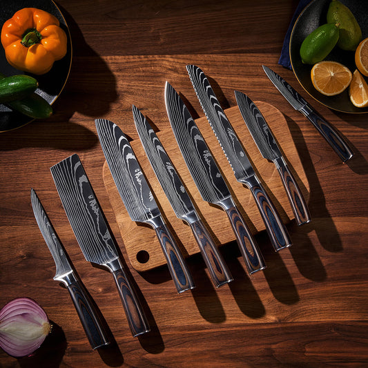 Imperial Collection — Japanese High-Carbon Steel Knife Set with Damascus Pattern