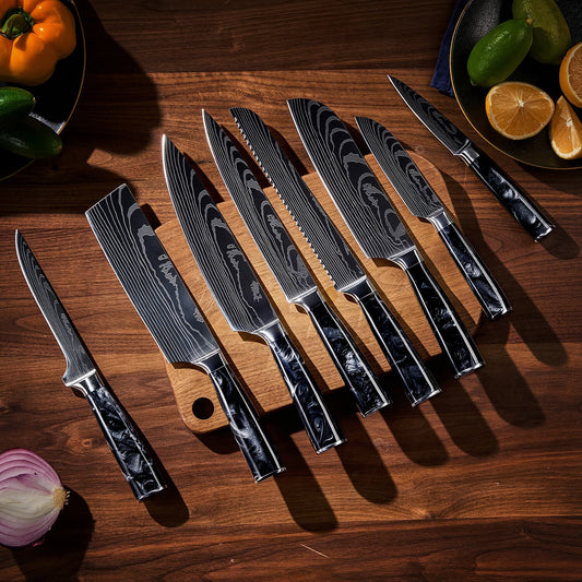 Onyx Collection — Japanese High-Carbon Steel Knife Set with Black Resin Handles