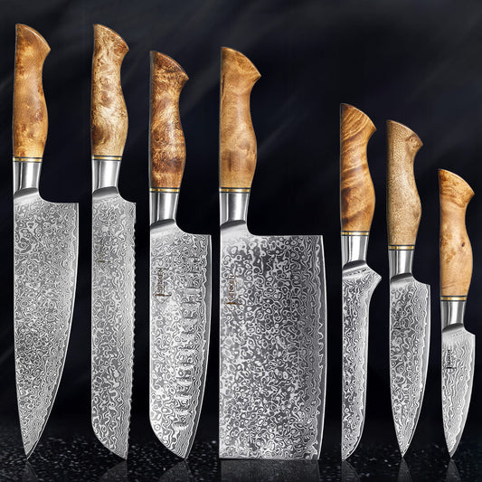 Dynasty Collection — Heritage Japanese VG10 Damascus Steel Knife Set with Sycamore Wood Handles