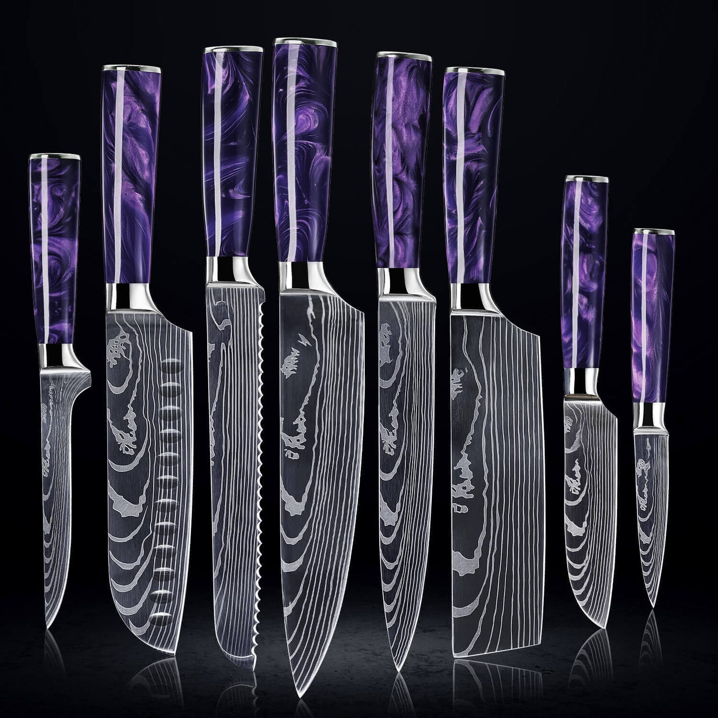 Amethyst Collection — Japanese High-Carbon Steel Knife Set with Purple Resin Handles
