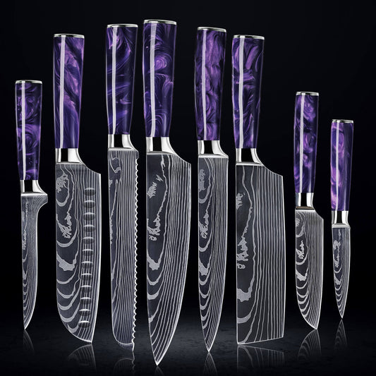 Amethyst Collection — Japanese High-Carbon Steel Knife Set with Purple Resin Handles