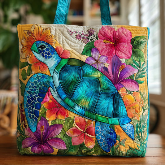 Boho Floral Turtle Quilted Tote Bag GFTOTL4193
