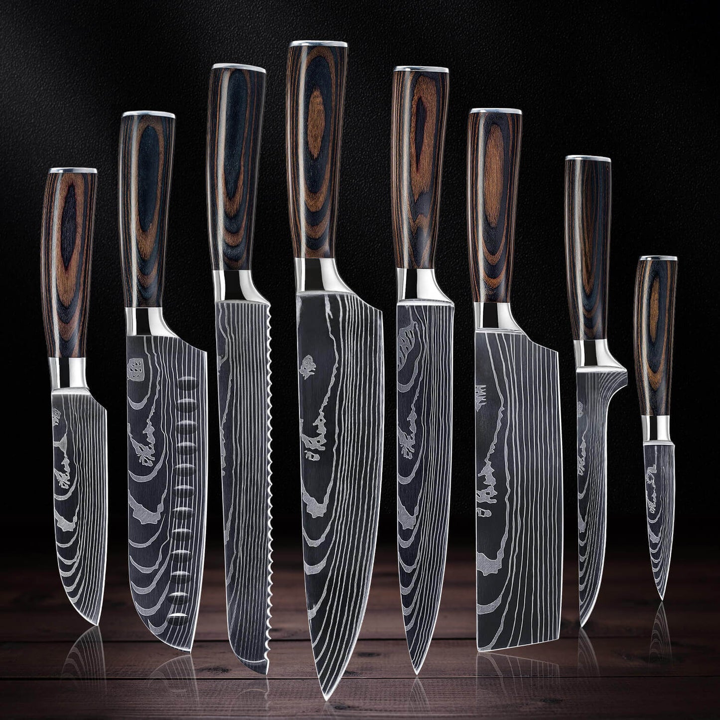 Imperial Collection — Japanese High-Carbon Steel Knife Set with Damascus Pattern