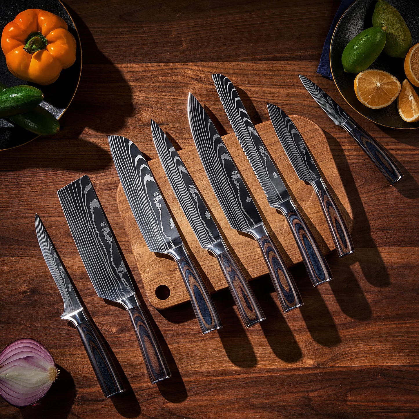 Imperial Collection — Japanese High-Carbon Steel Knife Set with Damascus Pattern