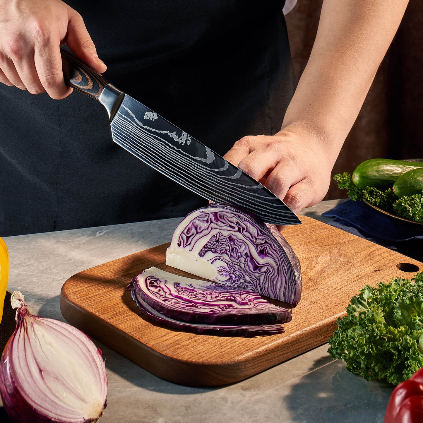 Imperial Collection — Japanese High-Carbon Steel Knife Set with Damascus Pattern