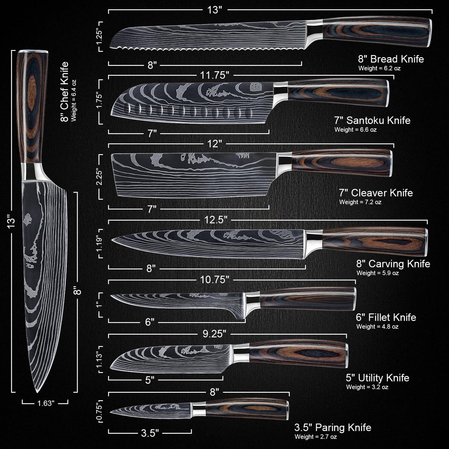 Imperial Collection — Japanese High-Carbon Steel Knife Set with Damascus Pattern