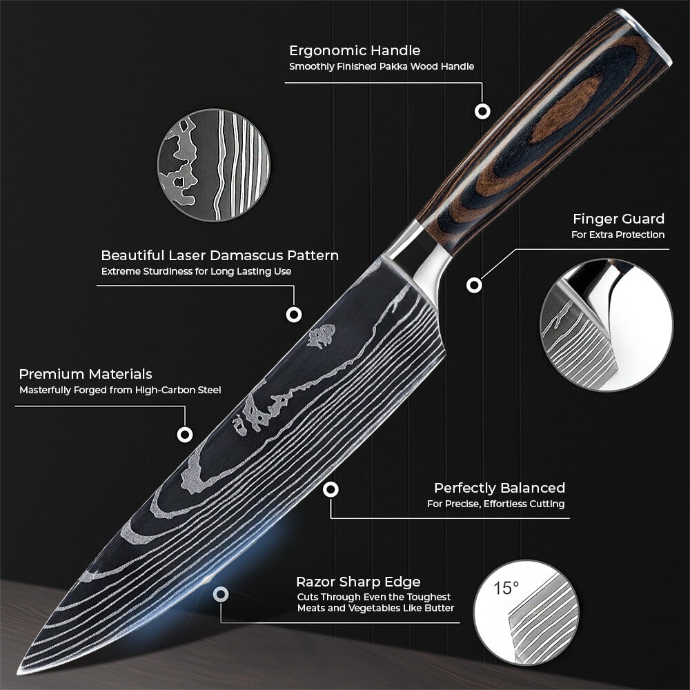 Imperial Collection — Japanese High-Carbon Steel Knife Set with Damascus Pattern