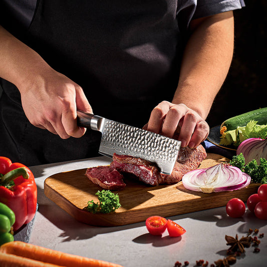 Ronin Collection — Japanese VG10 Hammered Damascus Steel Knife Set with Smooth Pakkawood Handles