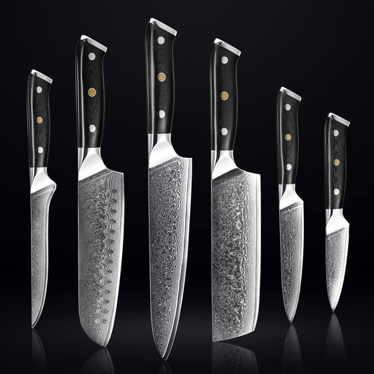 Shogun Collection — Japanese VG10 Damascus Steel Knife Set with Full-Body G10 Handles
