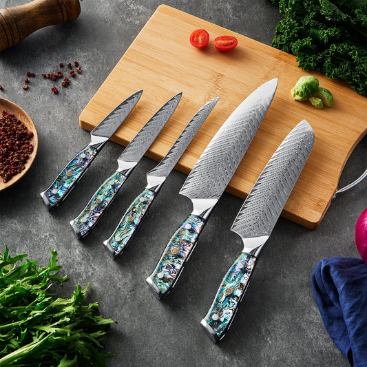 Umi Collection — Japanese VG10 Damascus Steel Knife Set with Abalone Shell Handles